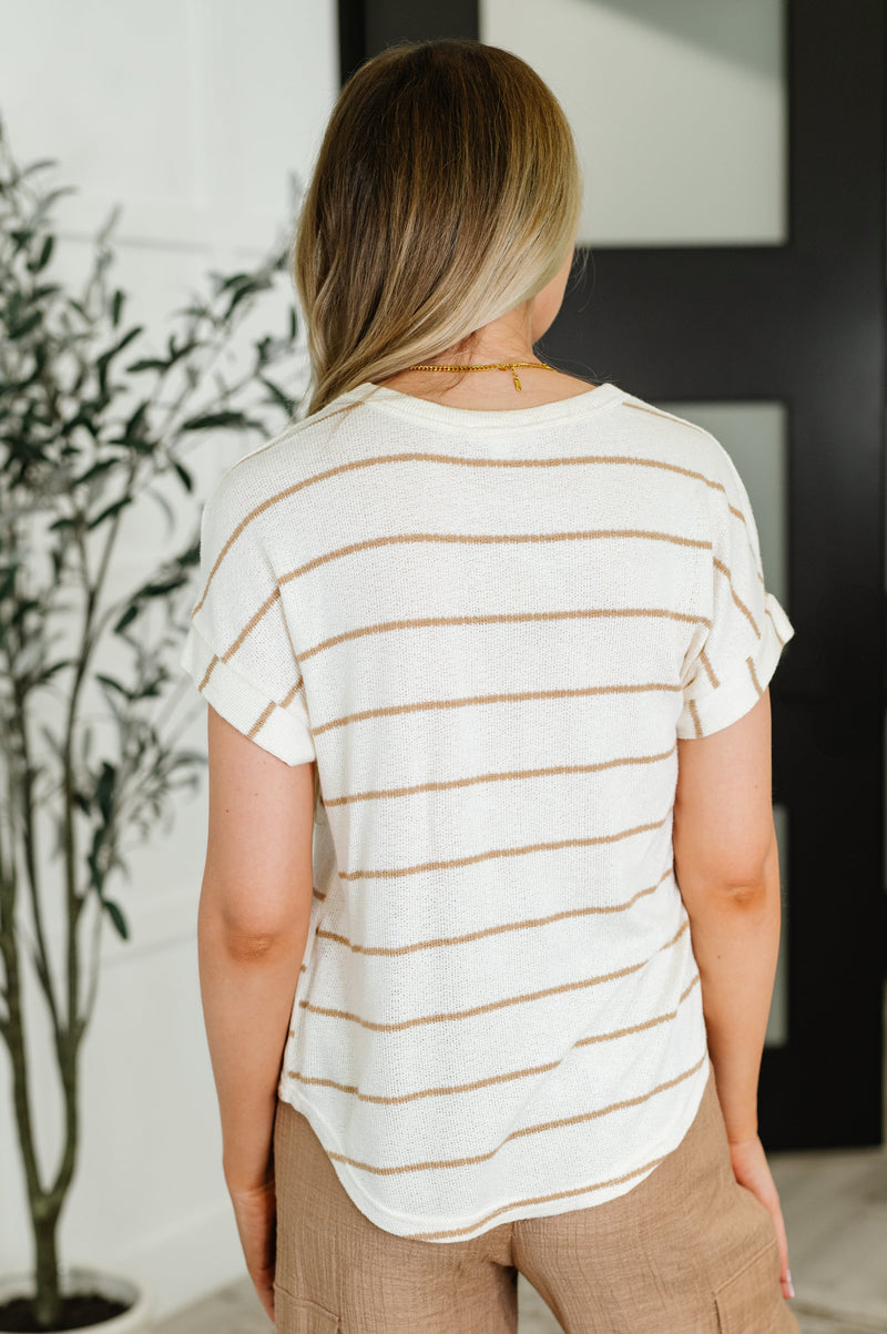 Jump Into It Textured Knit Top in Mocha Stripe - Maple Row Boutique