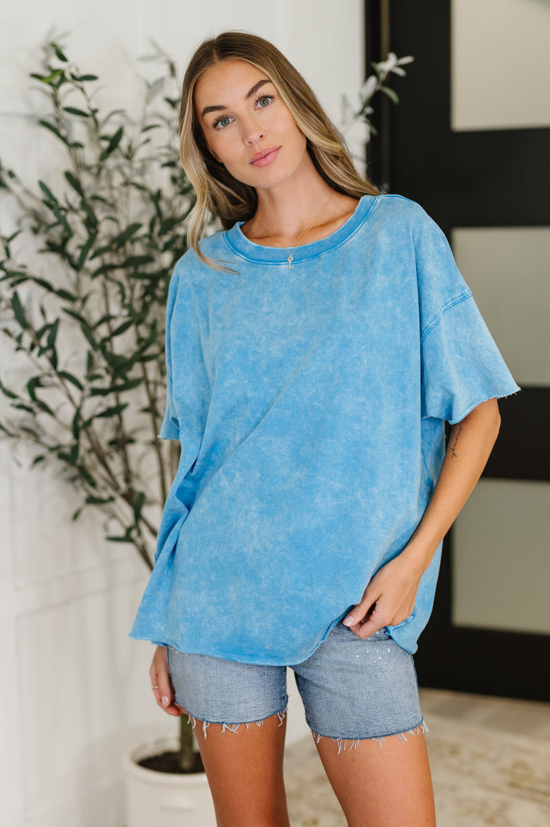 Just My Type Mineral Wash Relaxed Top in Deep Sky - Maple Row Boutique