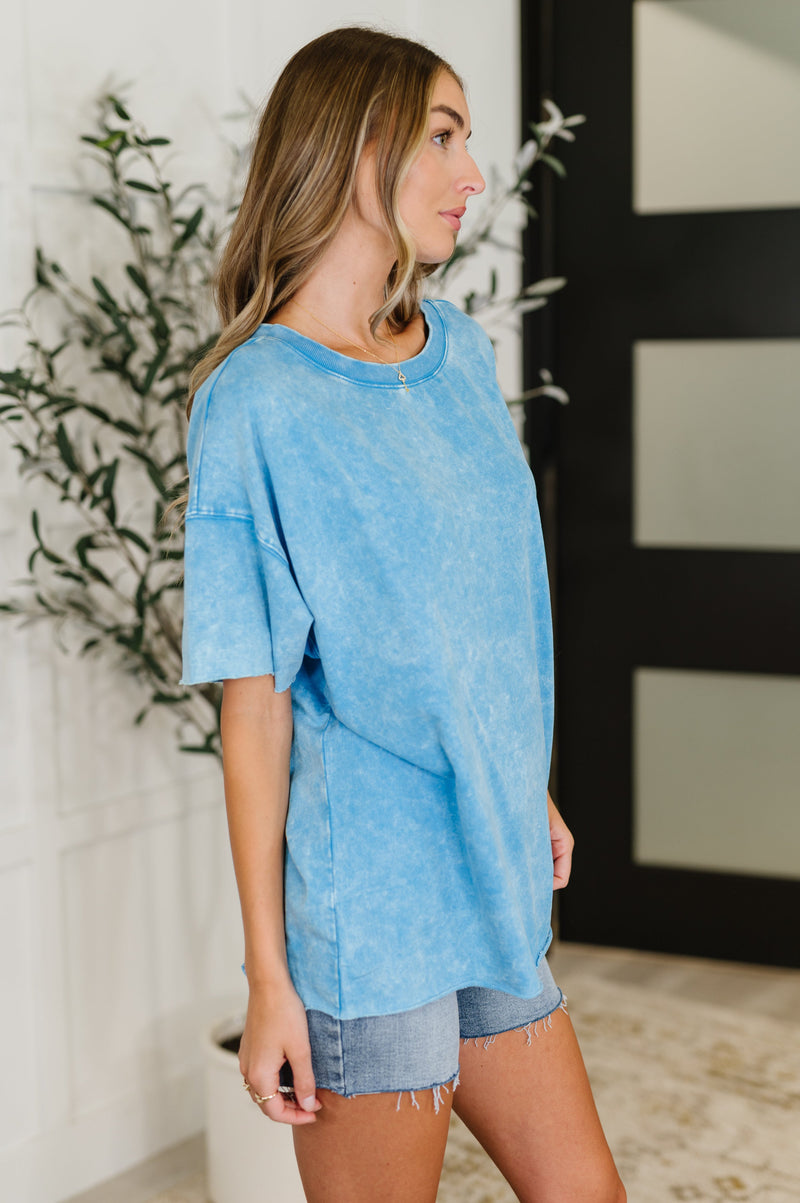 Just My Type Mineral Wash Relaxed Top in Deep Sky - Maple Row Boutique