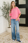 Just My Type Mineral Wash Relaxed Top in Fuchsia - Maple Row Boutique