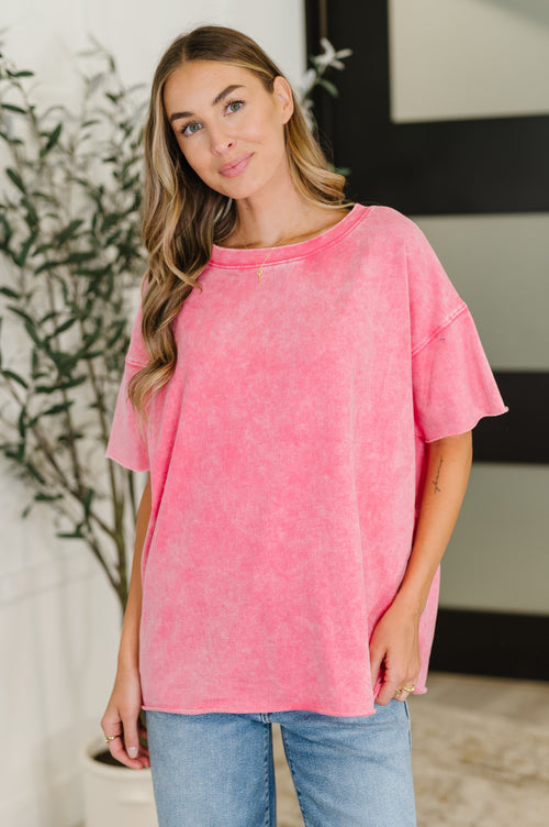 Just My Type Mineral Wash Relaxed Top in Fuchsia - Maple Row Boutique