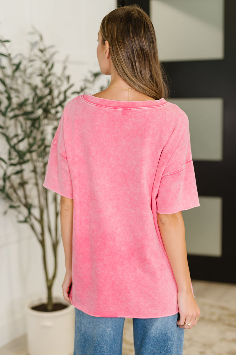 Just My Type Mineral Wash Relaxed Top in Fuchsia - Maple Row Boutique