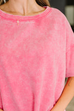 Just My Type Mineral Wash Relaxed Top in Fuchsia - Maple Row Boutique