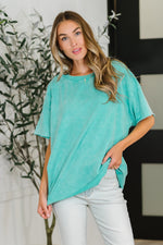 Just My Type Mineral Wash Relaxed Top in Turquoise - Maple Row Boutique