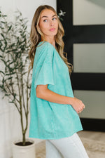 Just My Type Mineral Wash Relaxed Top in Turquoise - Maple Row Boutique