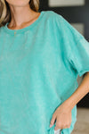 Just My Type Mineral Wash Relaxed Top in Turquoise - Maple Row Boutique