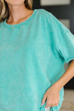 Just My Type Mineral Wash Relaxed Top in Turquoise - Maple Row Boutique