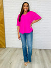 Just a Casual Girly V-Neck Basic Tee in Fuchsia - Maple Row Boutique