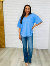 Just a Casual Girly V-Neck Basic Tee in Periwinkle Blue - Maple Row Boutique