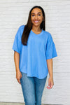 Just a Casual Girly V-Neck Basic Tee in Periwinkle Blue - Maple Row Boutique