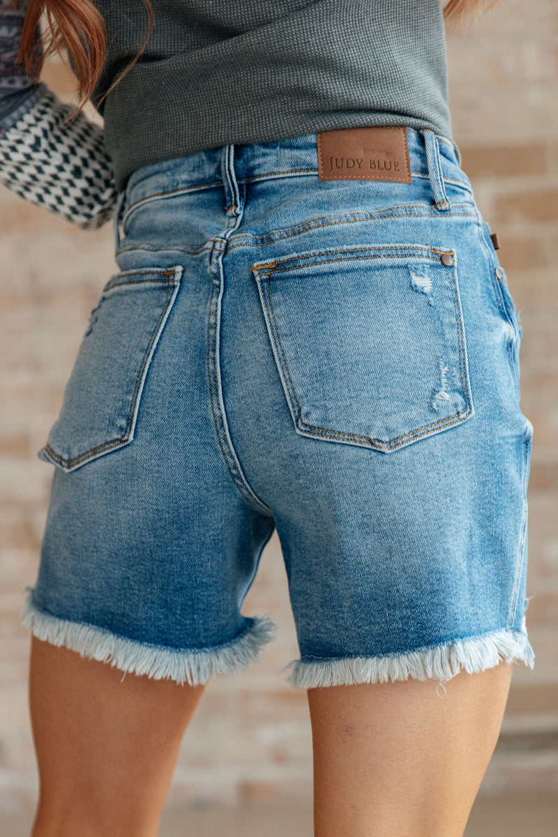 Kara High Rise Rigid Magic Button Fly Cutoff Shorts - Maple Row Boutique 