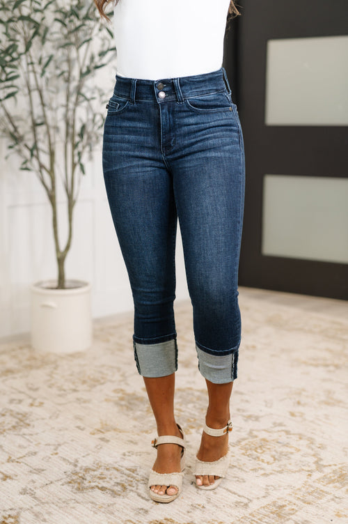 Karen High Rise Double Waist Band Capri Jeans - Maple Row Boutique