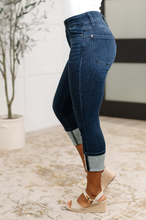 Karen High Rise Double Waist Band Capri Jeans - Maple Row Boutique