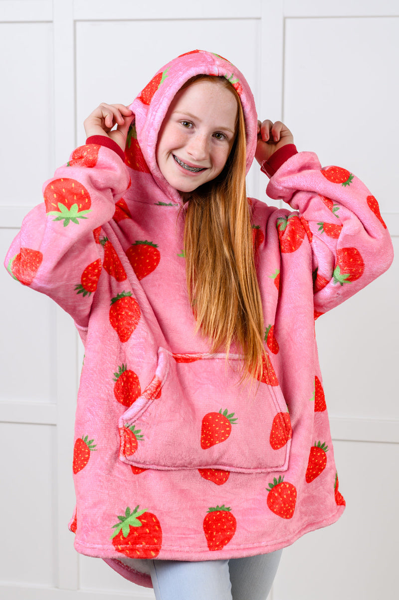 Kids Oversized Hoodie Blanket in Strawberry - Maple Row Boutique