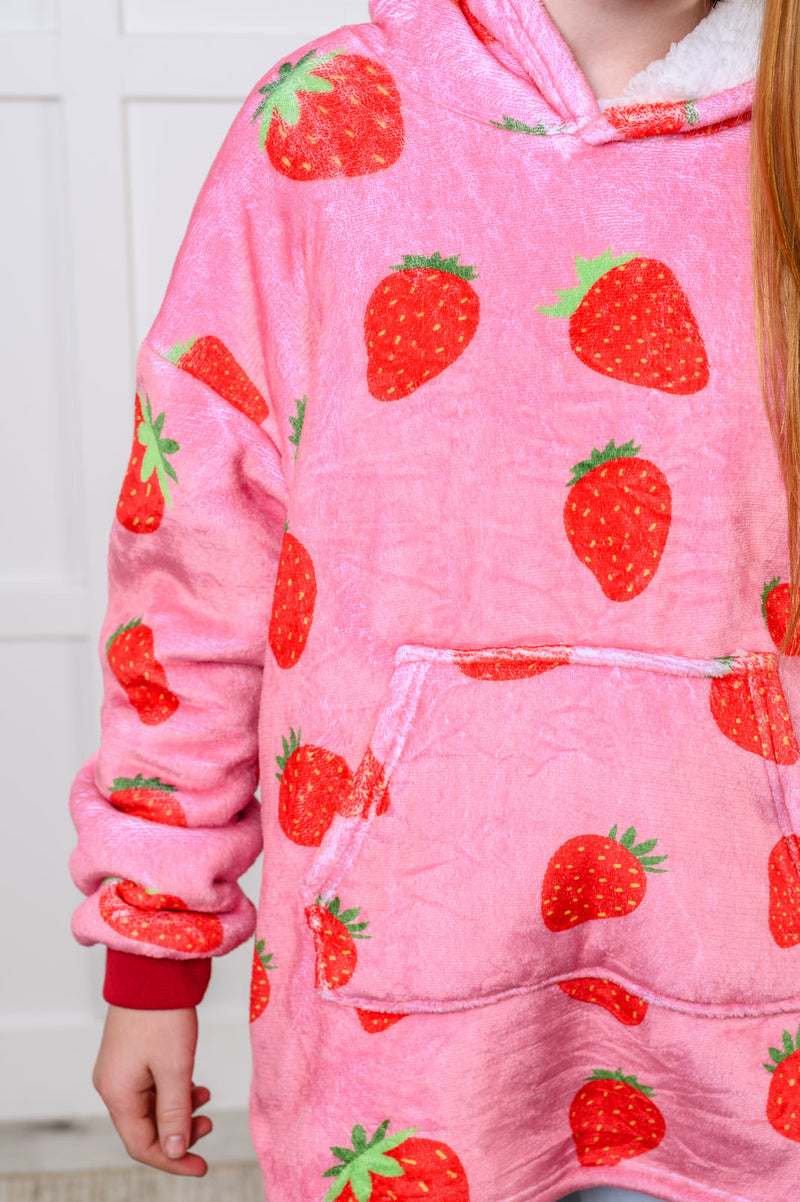 Kids Oversized Hoodie Blanket in Strawberry - Maple Row Boutique
