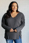 Kinda Sorta Ribbed Top in Charcoal - Maple Row Boutique 