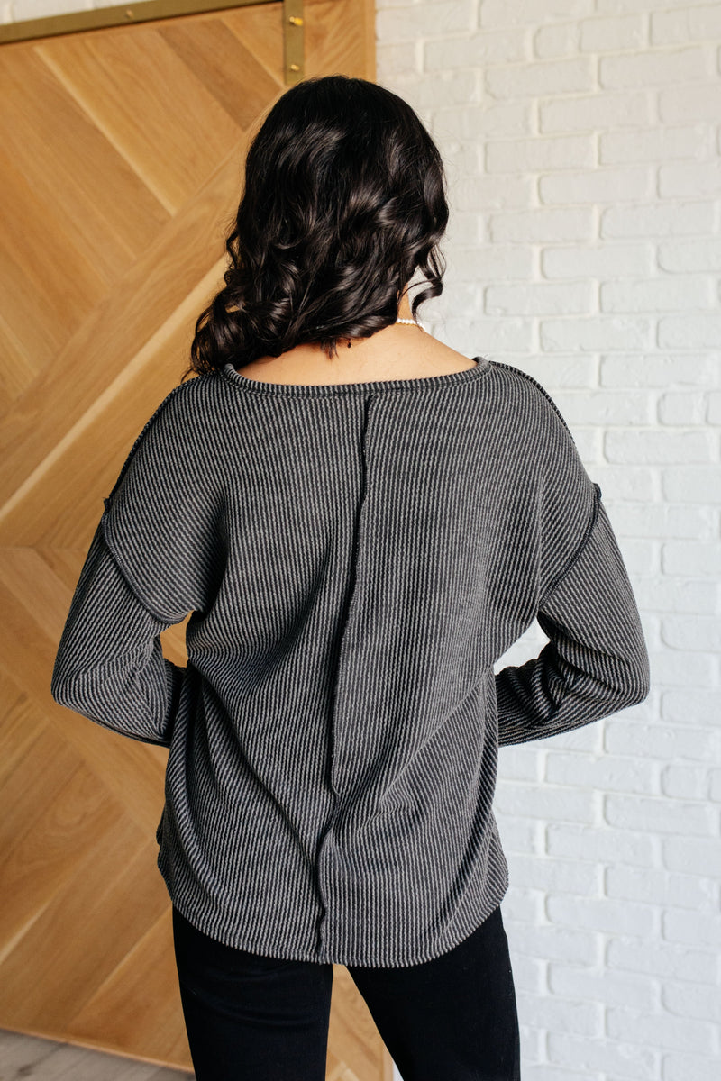 Kinda Sorta Ribbed Top in Charcoal - Maple Row Boutique 