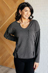 Kinda Sorta Ribbed Top in Charcoal - Maple Row Boutique 