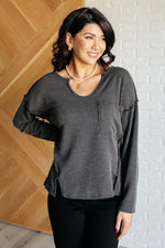 Kinda Sorta Ribbed Top in Charcoal - Maple Row Boutique 
