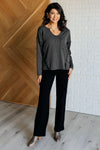 Kinda Sorta Ribbed Top in Charcoal - Maple Row Boutique 