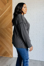 Kinda Sorta Ribbed Top in Charcoal - Maple Row Boutique 