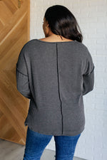 Kinda Sorta Ribbed Top in Charcoal - Maple Row Boutique 