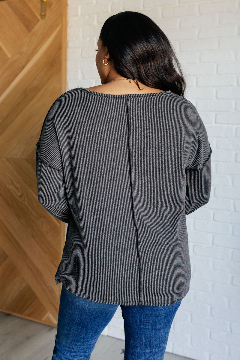 Kinda Sorta Ribbed Top in Charcoal - Maple Row Boutique 