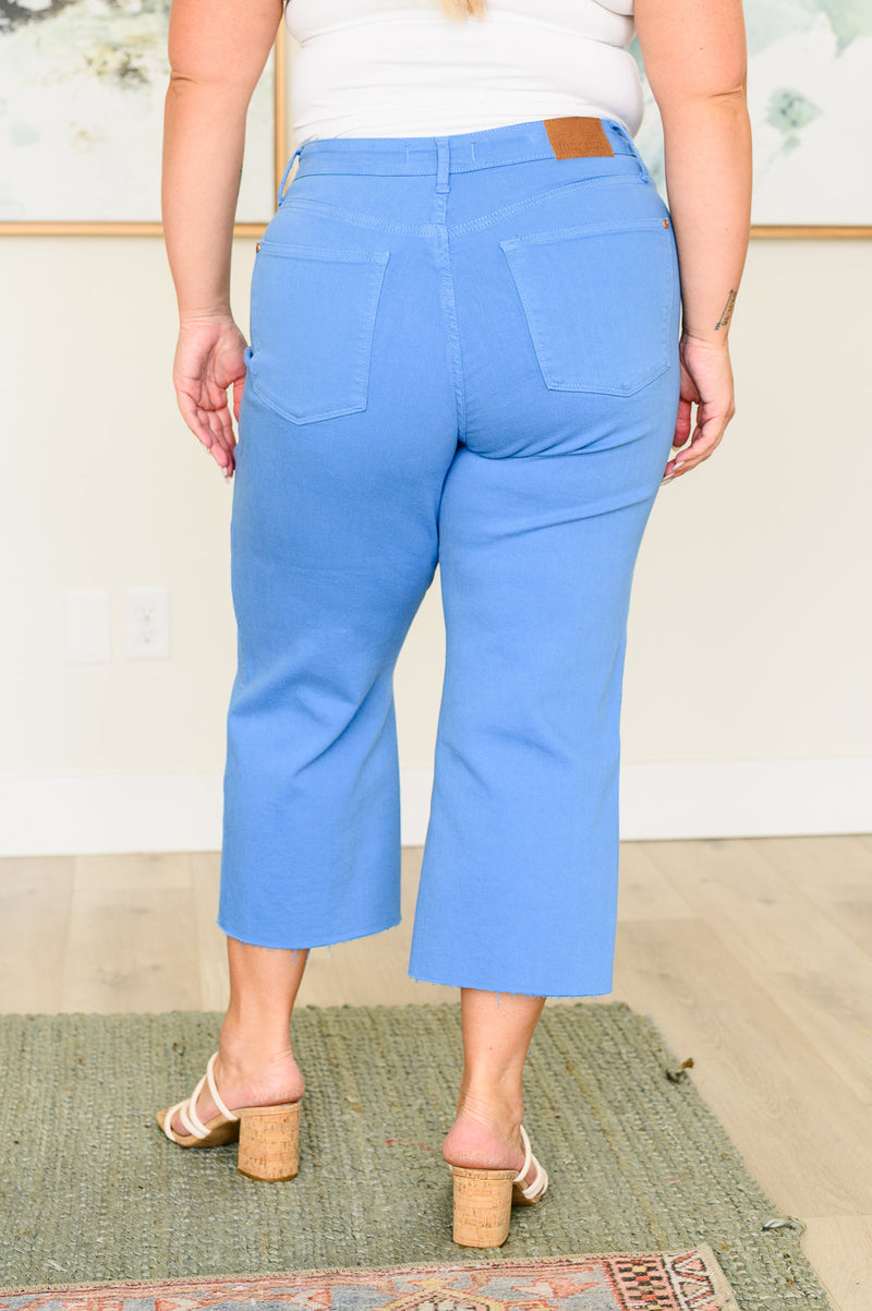 Lisa High Rise Control Top Wide Leg Crop Jeans in Sky Blue - Maple Row Boutique 