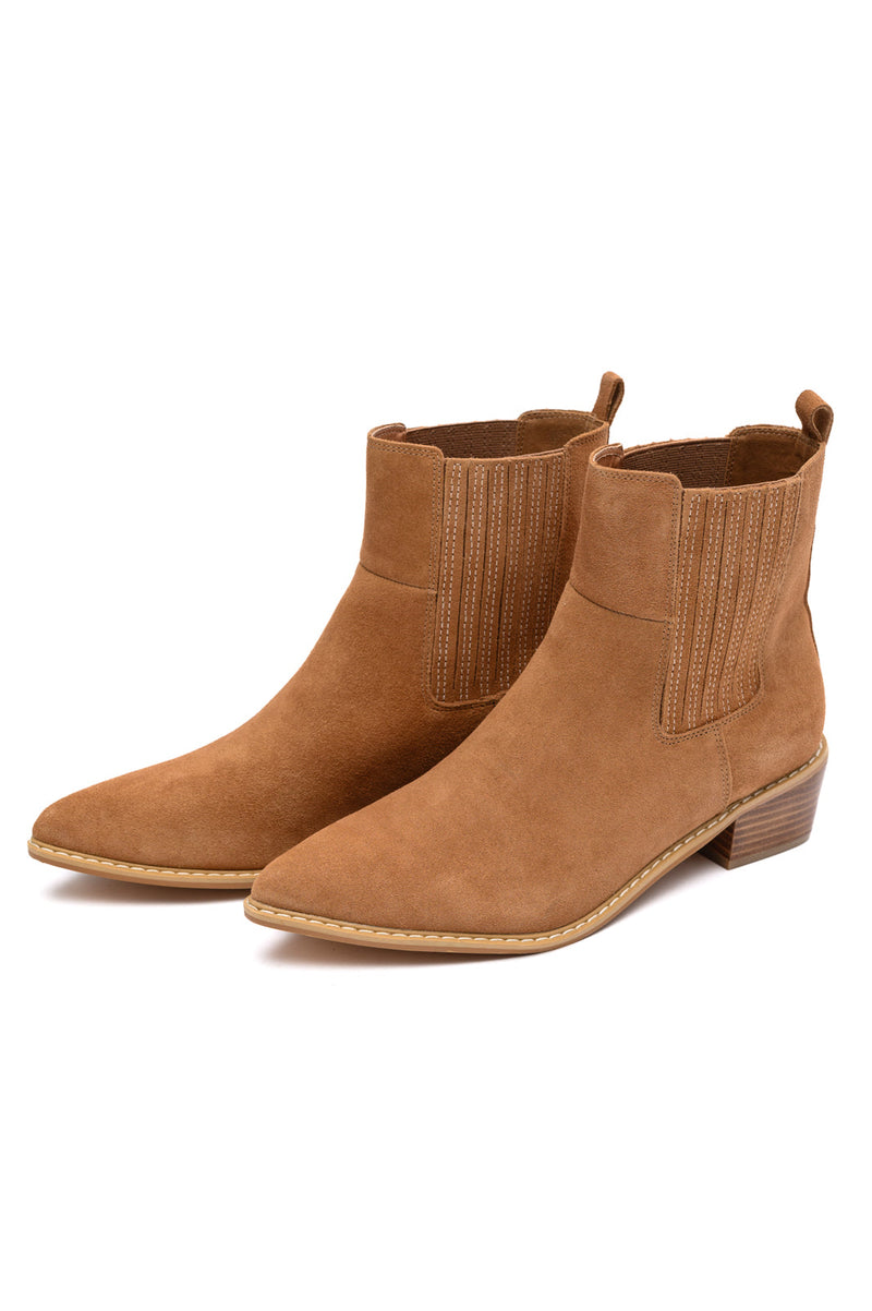 Leonor Suede Ankle Boot in Tan - Maple Row Boutique