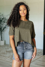 Less Than Stressed Asymmetrical Distressed Top - Maple Row Boutique