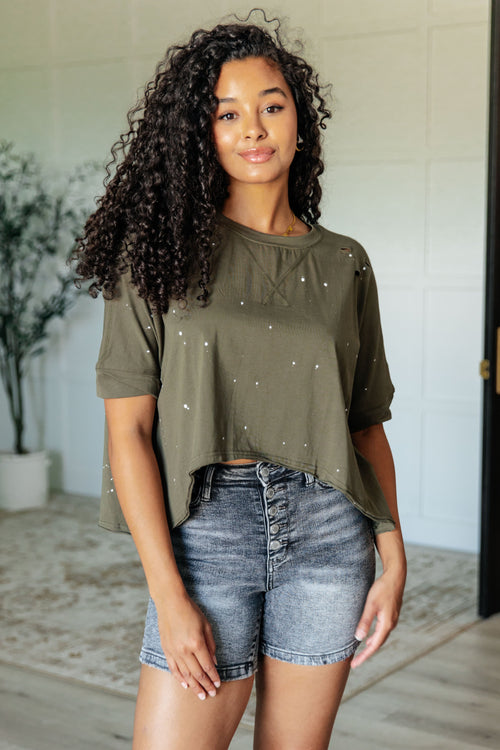 Less Than Stressed Asymmetrical Distressed Top - Maple Row Boutique
