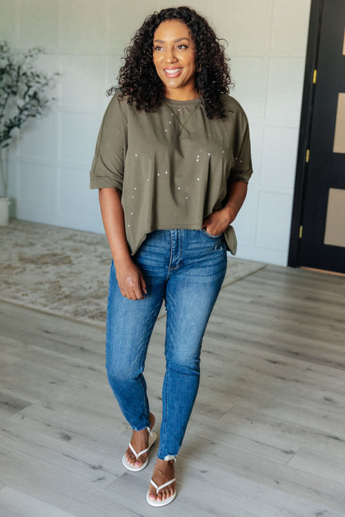 Less Than Stressed Asymmetrical Distressed Top - Maple Row Boutique