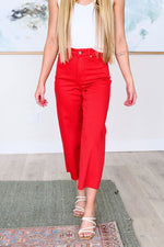 Lisa High Rise Control Top Wide Leg Crop Jeans in Red - Maple Row Boutique 