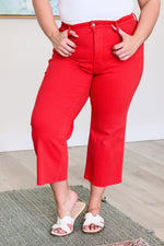 Lisa High Rise Control Top Wide Leg Crop Jeans in Red - Maple Row Boutique 