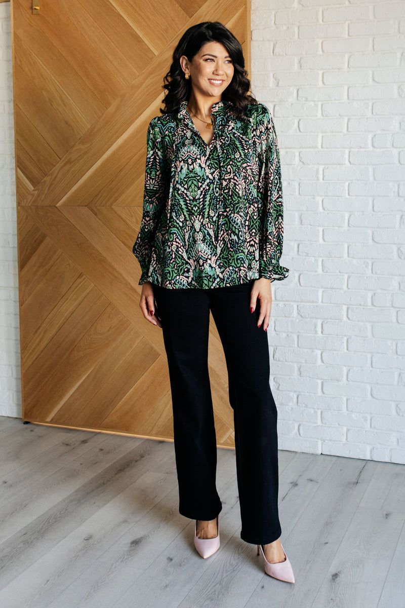 Looking Out Damask Print Blouse - Maple Row Boutique 