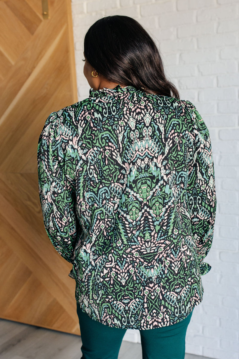 Looking Out Damask Print Blouse - Maple Row Boutique 