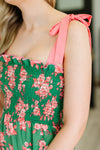Low Effort, High Impact Tiered Dress in Green/Coral - Maple Row Boutique