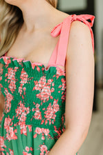 Low Effort, High Impact Tiered Dress in Green/Coral - Maple Row Boutique