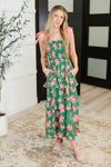 Low Effort, High Impact Tiered Dress in Green/Coral - Maple Row Boutique