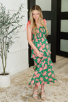 Low Effort, High Impact Tiered Dress in Green/Coral - Maple Row Boutique