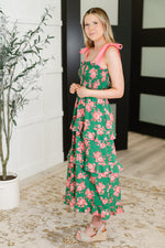 Low Effort, High Impact Tiered Dress in Green/Coral - Maple Row Boutique