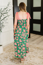 Low Effort, High Impact Tiered Dress in Green/Coral - Maple Row Boutique