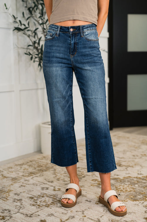 Maisie High Waist Back Pocket Embroidery Crop Wide - Maple Row Boutique