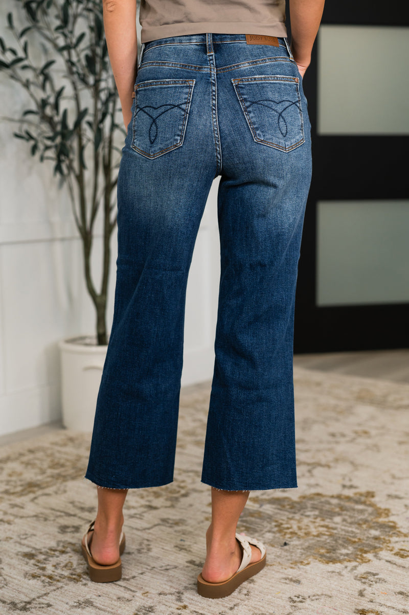 Maisie High Waist Back Pocket Embroidery Crop Wide - Maple Row Boutique