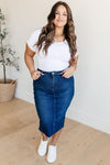 Marcy High Rise Denim Midi Skirt - Maple Row Boutique 