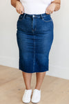 Marcy High Rise Denim Midi Skirt - Maple Row Boutique 