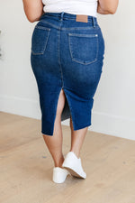 Marcy High Rise Denim Midi Skirt - Maple Row Boutique 