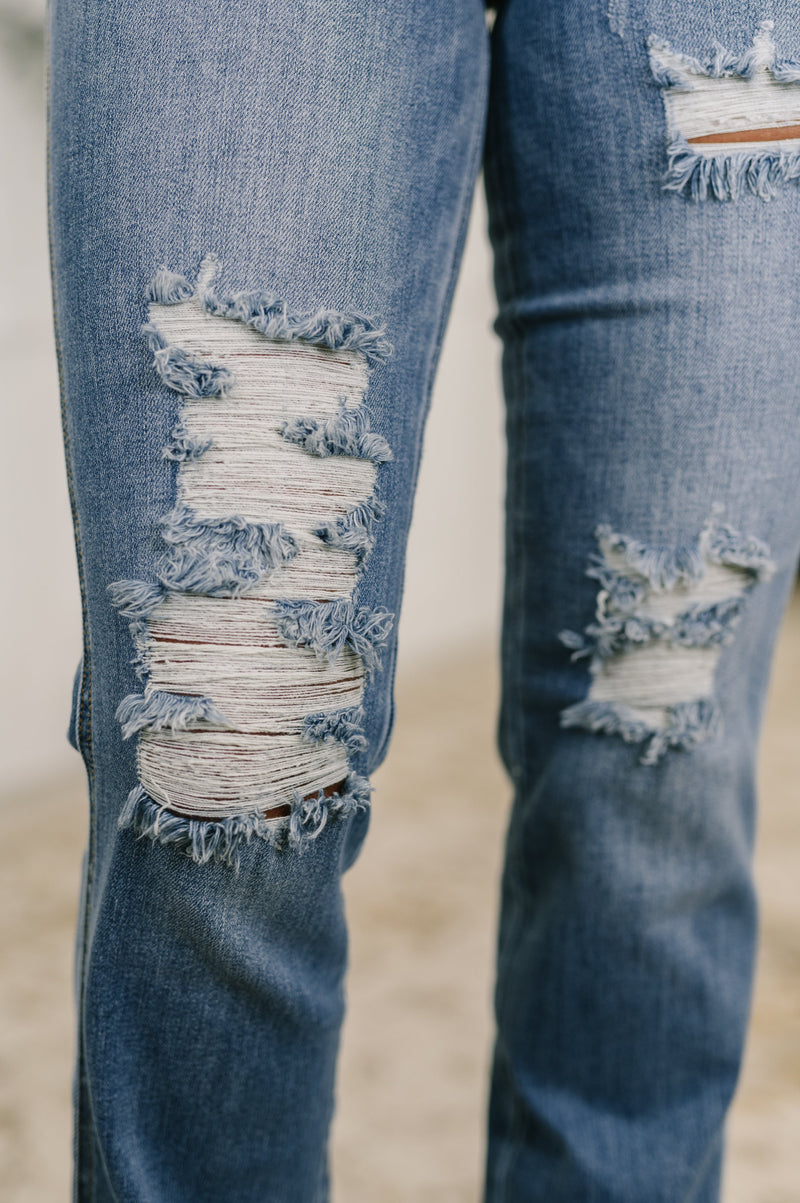 Maureen High Rise Distressed Bootcut Jeans - Maple Row Boutique