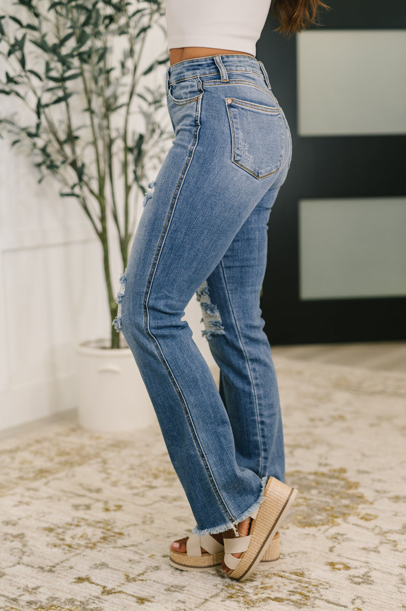 Maureen High Rise Distressed Bootcut Jeans - Maple Row Boutique