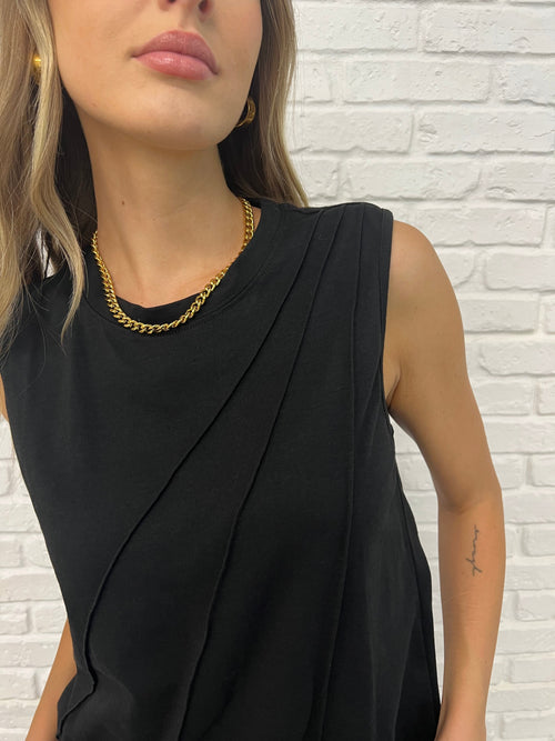 New Normal Pleat Detail Sleeveless Top in Black - Maple Row Boutique